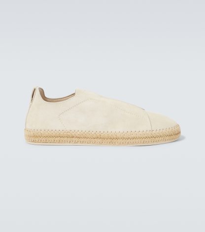 wholesale luxury Zegna Triple Stitch suede espadrilles in white